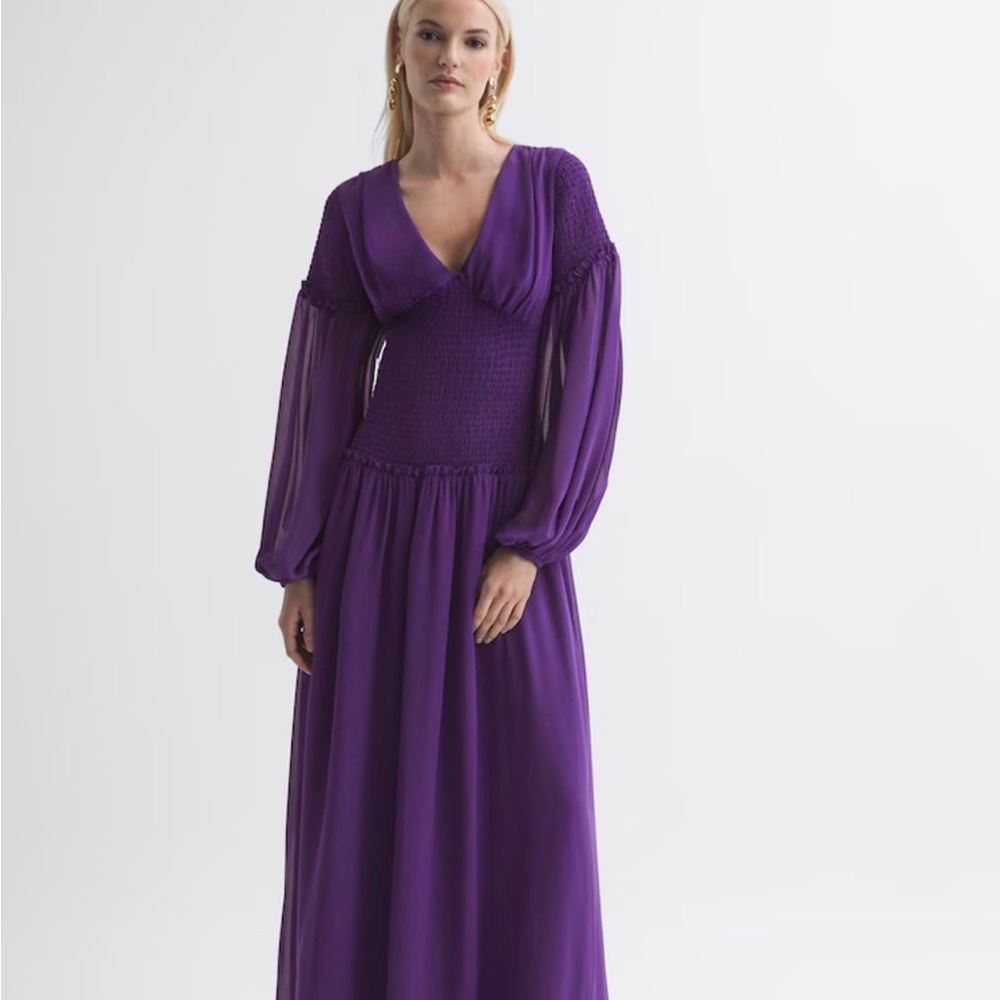 Reiss Florere Purple Women's Smocked Maxi Dress